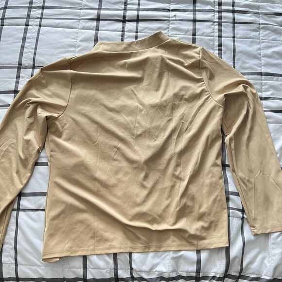 Open Sweater sz XXL Tan Beige Nude Polyester Blend Blazer Buttonless Coat Work - Picture 4 of 5